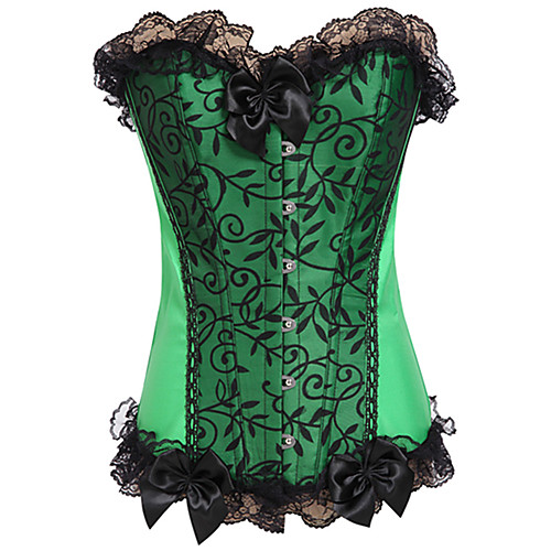 

Women's Hook & Eye Overbust Corset - Flower / Floral, Lace Purple Green S M L