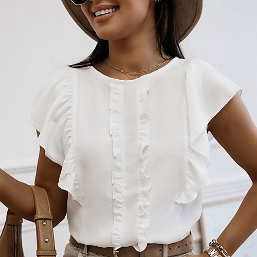 

Women's Solid Colored T-shirt Daily White / Khaki