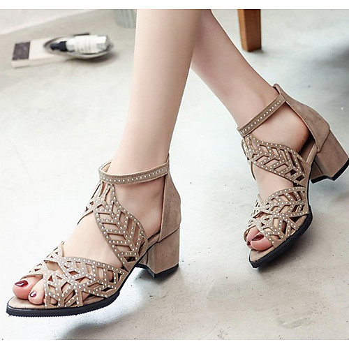 

Women's Sandals Heel Sandals Summer Chunky Heel Peep Toe Daily PU Almond / Black