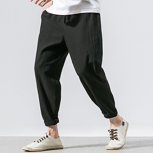 

Men's Sporty Chinoiserie Loose Chinos Pants - Solid Colored Drawstring Comfort Cotton Wine Black Green US32 / UK32 / EU40 / US34 / UK34 / EU42