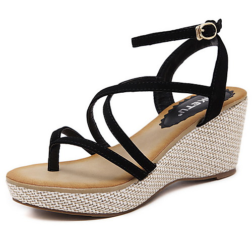 

Women's Sandals Summer Wedge Heel Open Toe Daily PU Almond / Black