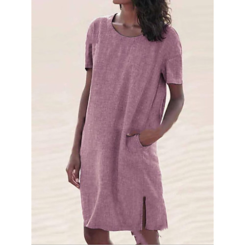 

Women's T Shirt Dress Knee Length Dress - Short Sleeves Solid Color Summer Casual Vintage 2020 Yellow Blushing Pink Gray Light Blue S M L XL XXL XXXL XXXXL XXXXXL