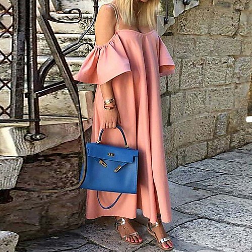 

Women's Maxi Shift Dress - 3/4 Length Sleeve Solid Color Summer Strap Casual 2020 White Black Blushing Pink S M L XL XXXXL