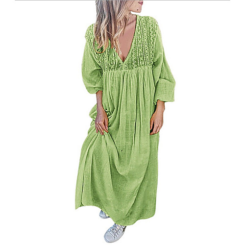 

Women's Maxi Lace Dress - 3/4 Length Sleeve Solid Color Summer V Neck Casual 2020 Wine Black Yellow Green L XL XXL XXXL XXXXL XXXXXL / Cotton