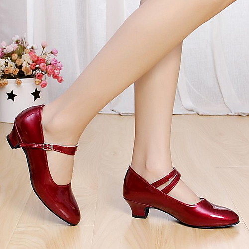 

Women's Latin Shoes PU Heel Cuban Heel Dance Shoes Black / Gold / Drak Red