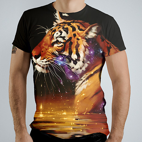 

Men's T shirt Shirt Graphic Animal Short Sleeve Daily Tops Basic Elegant Round Neck Yellow