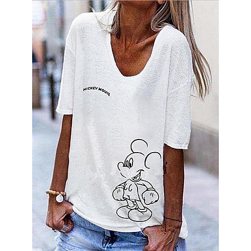 

Women's Geometric Loose T-shirt Daily V Neck White / Yellow / Blushing Pink