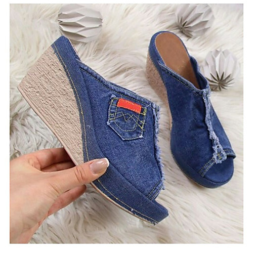 

Women's Sandals Wedge Sandals Summer Wedge Heel Open Toe Daily PU Black / Blue