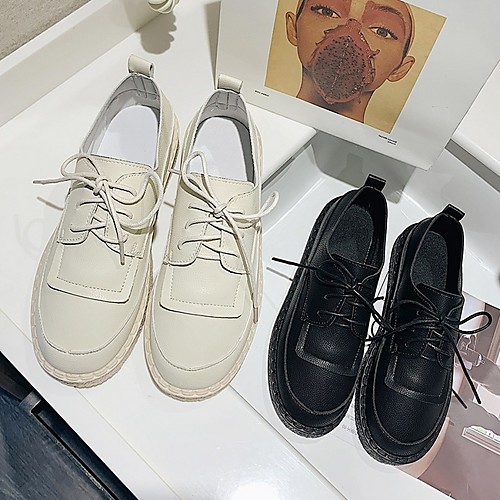 

Women's Flats Summer Flat Heel Round Toe Daily PU Black / Beige