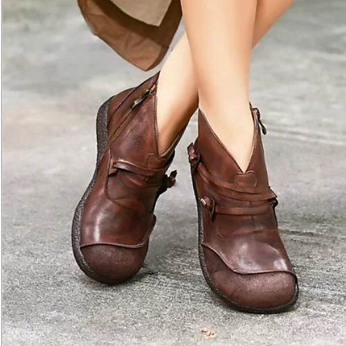 

Women's Boots Fall & Winter Flat Heel Round Toe Daily PU Mid-Calf Boots Black / Burgundy / Blue