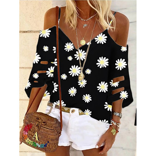 

Women's Floral Blouse Daily Strap Black / Purple / Khaki / Green