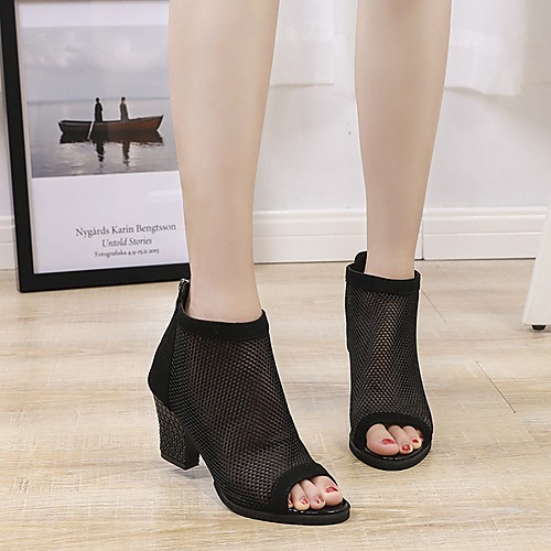 

Women's Sandals Summer Chunky Heel Open Toe Daily Mesh Black / Brown