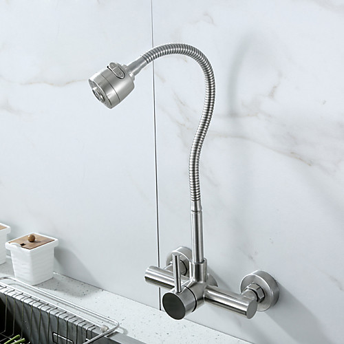 

Kitchen faucet - Single Handle Two Holes Nickel Brushed Tall / ­High Arc Centerset Contemporary Kitchen Taps