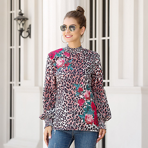 

Women's Floral Leopard Blouse Basic Daily Red / Green