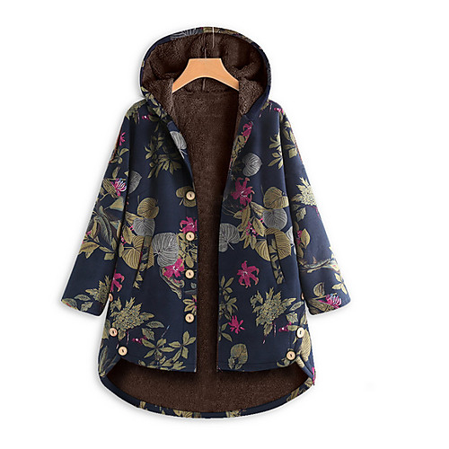 

Women's Padded Winter Coat Regular Fit Ethnic Style Jacket Color Block Fuchsia Orange