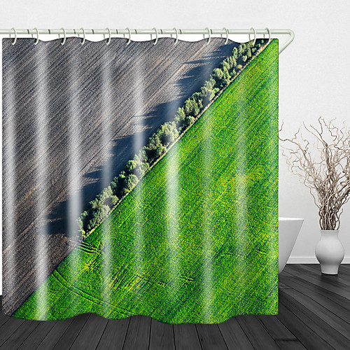 

Farmland Aerial Photography Bathroom Shower Curtains & Hooks Rainbow Neoclassical Polyester Waterproof