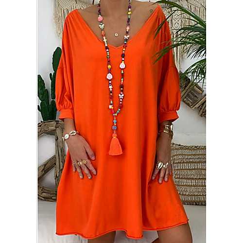 

Women's A Line Dress - 3/4 Length Sleeve Solid Color Summer Casual 2020 Purple Orange Gray Light Blue S M L XL XXL