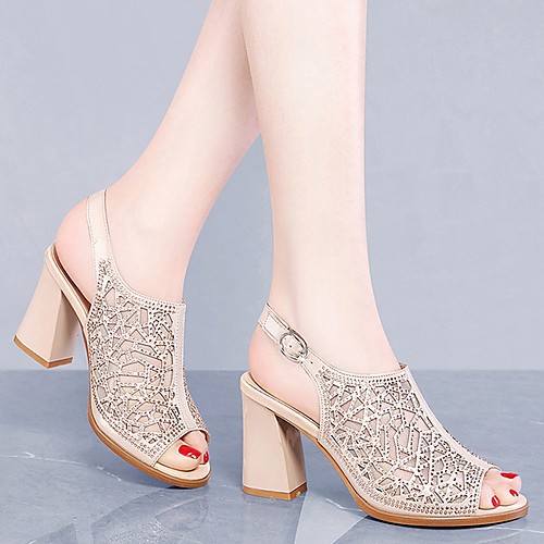 

Women's Sandals Summer Cuban Heel Open Toe Daily PU Champagne / Black