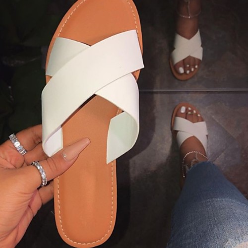 

Women's Slippers & Flip-Flops Summer Flat Heel Open Toe Daily PU White / Black