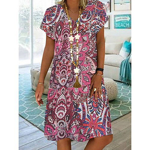 

Women's Shift Dress - Short Sleeves Floral Summer Elegant 2020 Blue Red S M L XL XXL XXXL XXXXL XXXXXL