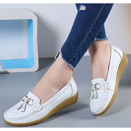 

Women's Loafers & Slip-Ons Spring & Summer Wedge Heel Round Toe Daily Leather White / Black / Yellow
