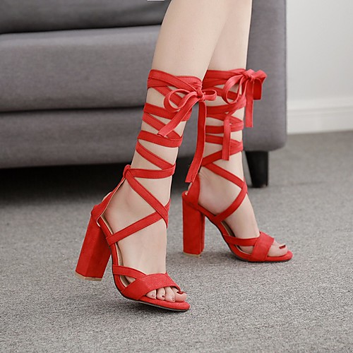 

Women's Sandals Summer Chunky Heel Open Toe Daily PU Almond / Red
