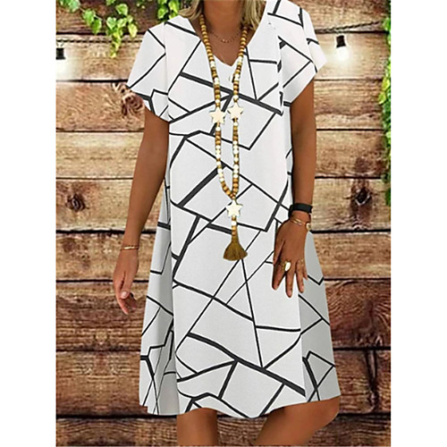 

Women's A Line Dress Knee Length Dress White Black Navy Blue Short Sleeve Print Patchwork Summer V Neck Hot Casual Vintage Belt Not Included Oversized 2021 S M L XL XXL 3XL 4XL 5XL