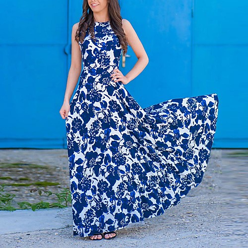 

Women's A Line Dress - Sleeveless Floral Summer Elegant 2020 Light Blue S M L XL