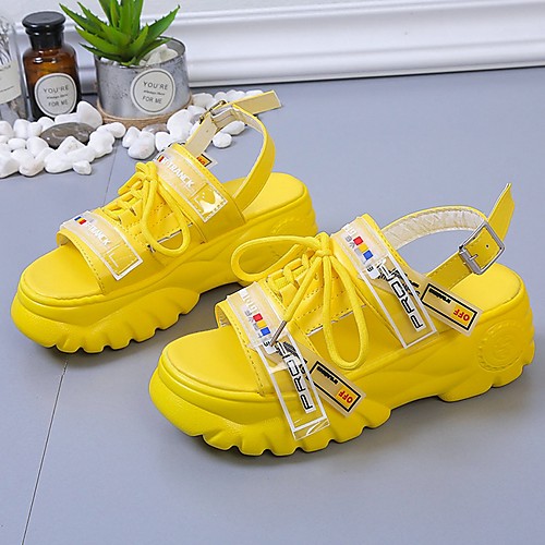 

Women's Sandals Wedge Sandals Flat Sandal Summer Flat Heel Open Toe Daily PU Black / Yellow / Green