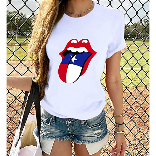 

Women's Geometric American flag T-shirt Daily Going out White / Black / Red / Yellow / Gray