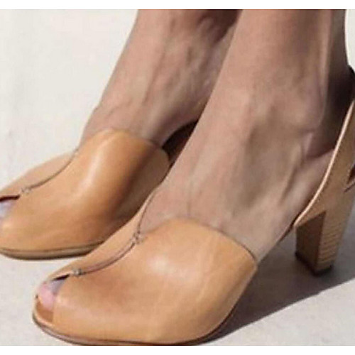 

Women's Sandals Summer Chunky Heel Peep Toe Daily PU Yellow / Red / Brown