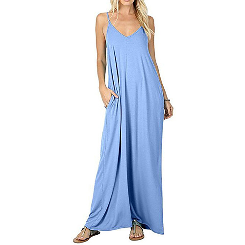 

Women's Maxi Shift Dress - Sleeveless Solid Color Summer Strap Street chic 2020 Black Blue Purple Red Navy Blue S M L XL XXL