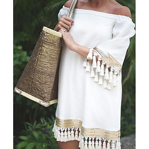 

Women's Shift Dress - Short Sleeves Solid Color Summer Elegant 2020 White Yellow Blushing Pink Light Green S M L XL XXL