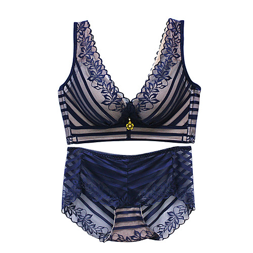 

Women's Push-up Wireless 3/4 Cup Bra & Panty Set Sexy Light Brown Black Blue