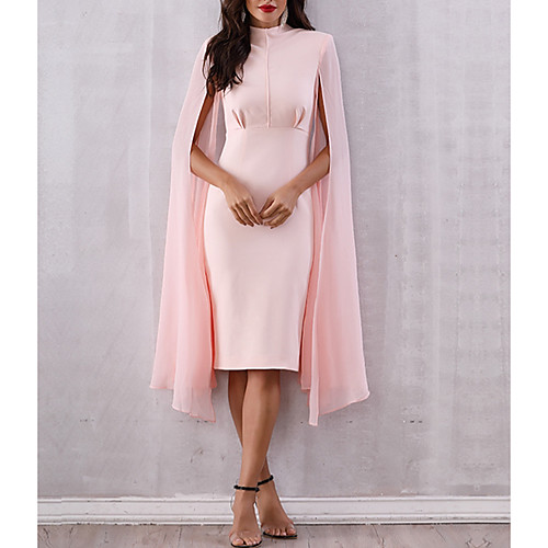 

Mermaid / Trumpet Elegant Minimalist Party Wear Cocktail Party Dress High Neck Long Sleeve Knee Length Nylon with Split 2020