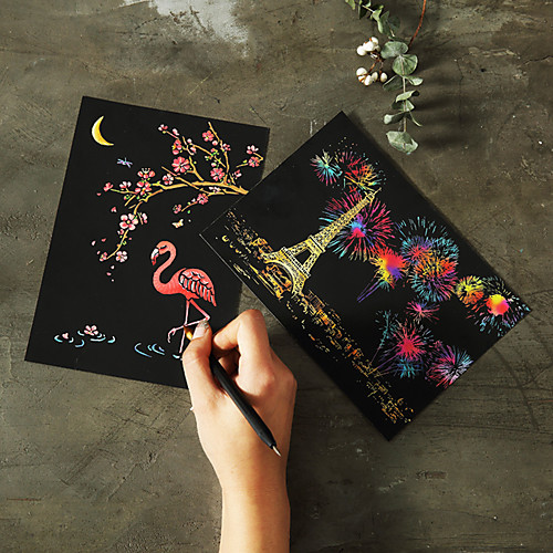 

Drawing Toy Scratch Art Set Magic Scratch Paper Tower Cartoon Animal Pure Paper Painting Creative Kid's Boys and Girls for Birthday Gifts or Party Favors