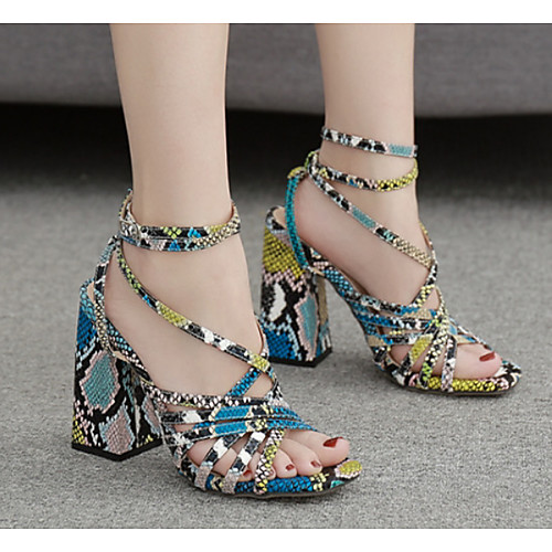 

Women's Sandals Heel Sandals Summer Chunky Heel Peep Toe Daily PU Red / Blue