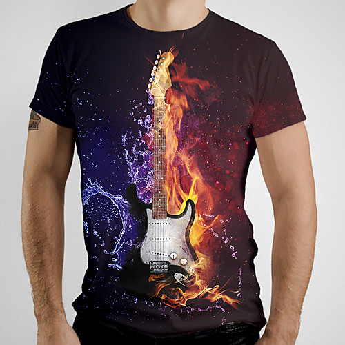 

Men's T shirt Shirt Graphic Flame Short Sleeve Daily Tops Basic Elegant Round Neck Rainbow