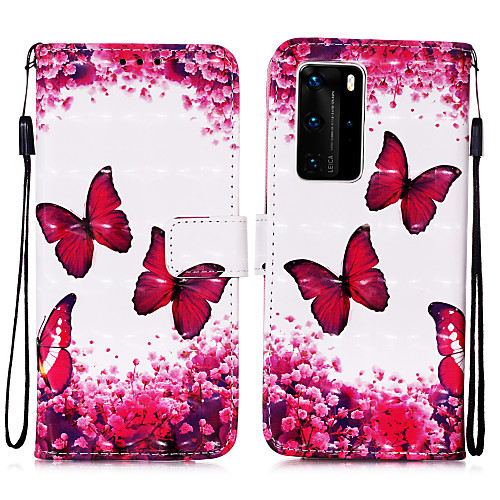 

Case For Huawei HUAWEI P40 PRO / P40 lite E / P40 lite Card Holder / Shockproof / Flip Back Cover Butterfly PU Leather / TPU