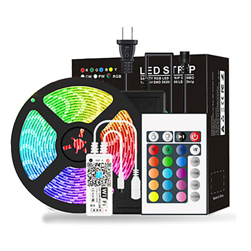 

5m WIFI LED Light Strips RGB Tiktok Lights Set Flexible 300 LEDs SMD5050 10mm 1 24Keys Remote Controller 1 X 12V 5A Power Supply 1 set Color-changing IP65 Waterproof APP Control