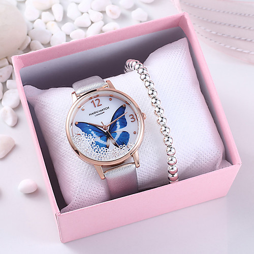 

Women's Quartz Watches Butterfly New Arrival Silver Grey Pink PU Leather Chinese Quartz Blushing Pink Silver Gray Chronograph Cute Creative 2 Piece Analog One Year Battery Life