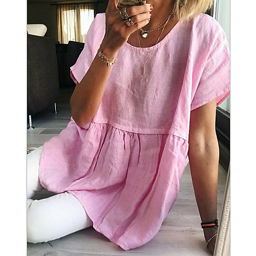 

Women's Mini A Line Dress - Short Sleeves Solid Color Summer Casual Elegant 2020 Yellow Blushing Pink Green Light Blue S M L XL XXL XXXL XXXXL / Cotton
