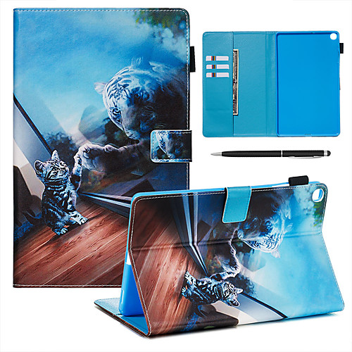 

A Case With A Pen Samsung Galaxy Samsung Tab T585/590/515/725/580/595/510/720 with Stand / Flip / Ultra-thin Back Cover Cat & Tiger PU Leather