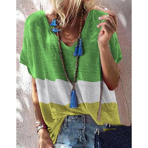 

Women's Color Block T-shirt Daily V Neck Blue / Red / Green / Gray