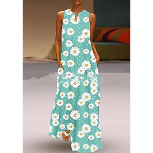 

Women's A-Line Dress Maxi long Dress - Sleeveless Print Summer Casual Mumu 2020 Green Light Blue S M L XL XXL XXXL XXXXXL