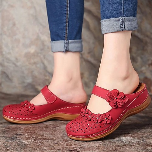 

Women's Sandals Wedge Sandals Flat Sandal Summer Flat Heel Round Toe Daily PU Dark Brown / White / Black