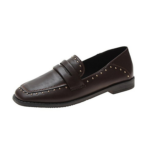 

Women's Oxfords Spring & Summer Flat Heel Round Toe Daily PU Black / Brown / Beige