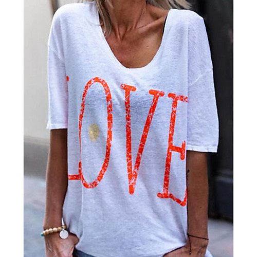 

Women's Letter Loose T-shirt - Cotton Daily V Neck White / Blue / Yellow / Green