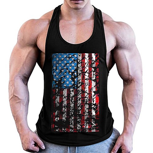 

Men's National Flag Tank Top Daily Round Neck Wine / White / Black / Navy Blue / Sleeveless