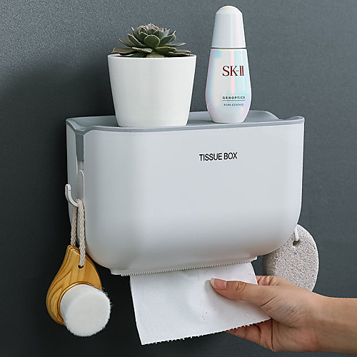 

Wall Mount Toilet Paper Holder Shelf Tissue Box Waterproof Toilet Paper Tray Roll Paper Tube Bathroom Storage Box Organizer